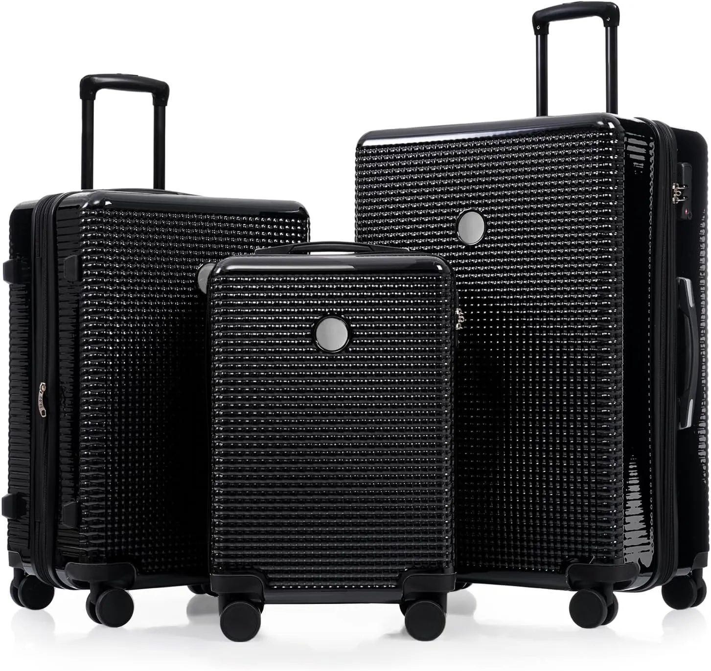 3-Piece ABS Hardshell Suitcase Set with Silent Spinner Wheels, Expandable Lightweight Luggage with TSA Lock, Carry-On & Checked Travel Suitcases 20"/24"/28" (Black)