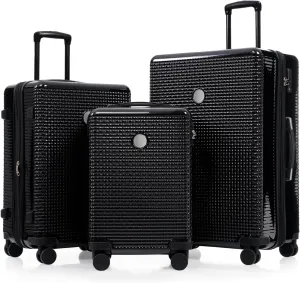 3-Piece ABS Hardshell Suitcase Set with Silent Spinner Wheels, Expandable Lightweight Luggage with TSA Lock, Carry-On & Checked Travel Suitcases 20"/24"/28" (Black)
