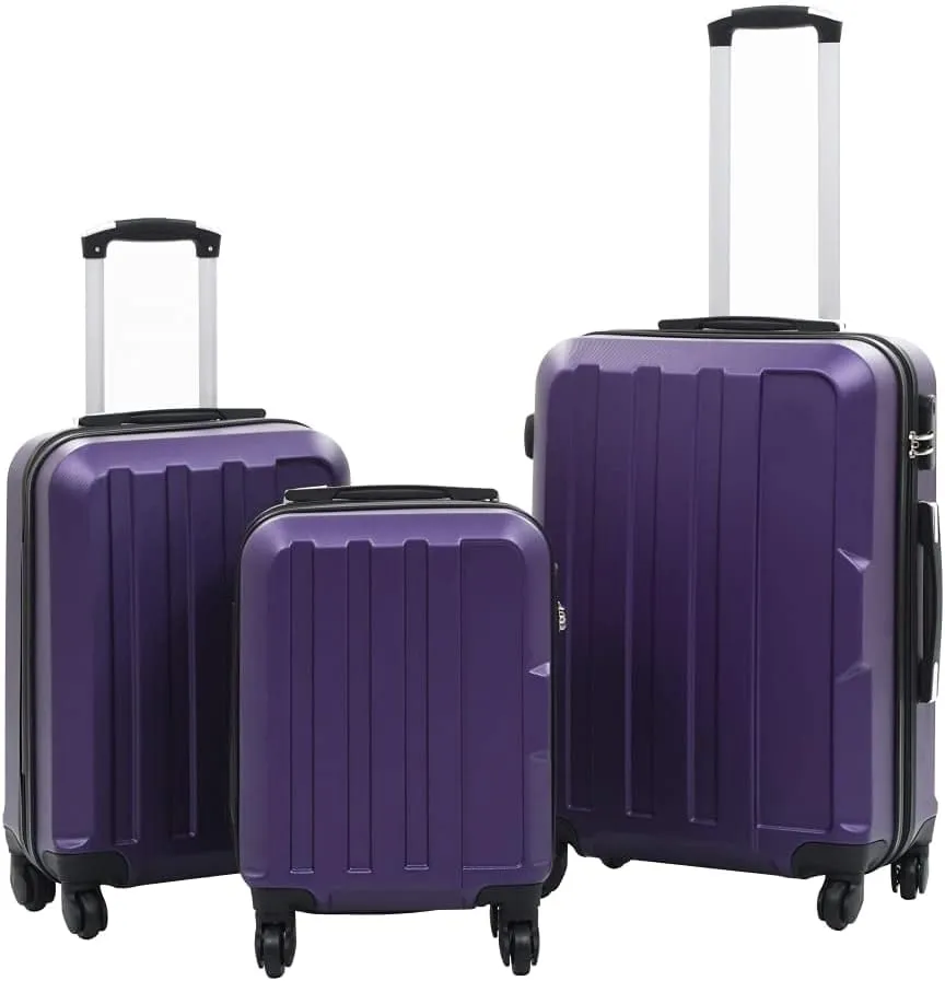 3-Piece Hardcase Trolley Set with Security Locks and 360 Degree Castors, Lightweight ABS Material, Purple