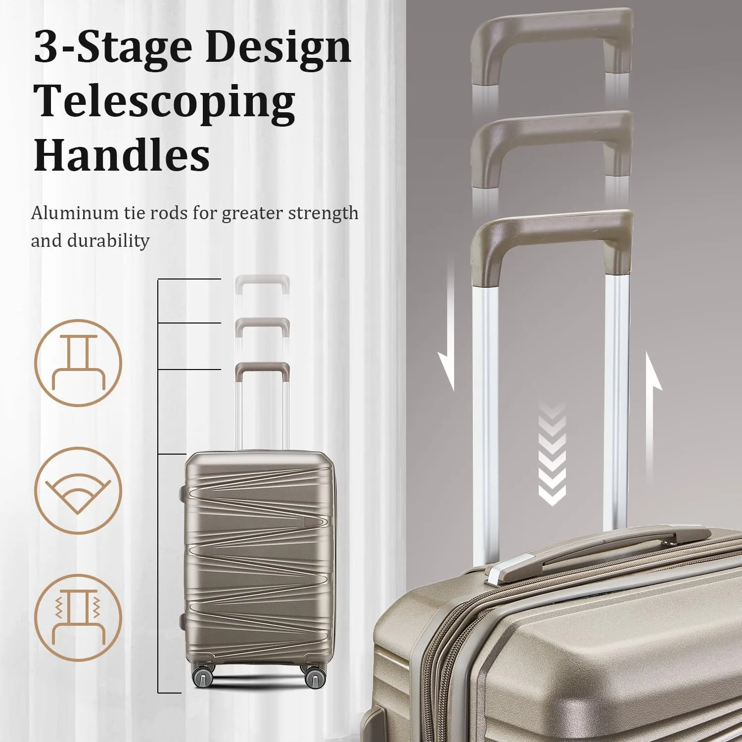 4-Piece Expandable Hardshell Luggage Set with TSA Lock (14/20/24/28) - Lightweight PP Suitcases, 360 Silent Spinner Wheels and Durable 100LB Handle for Air Travel (Champagne)