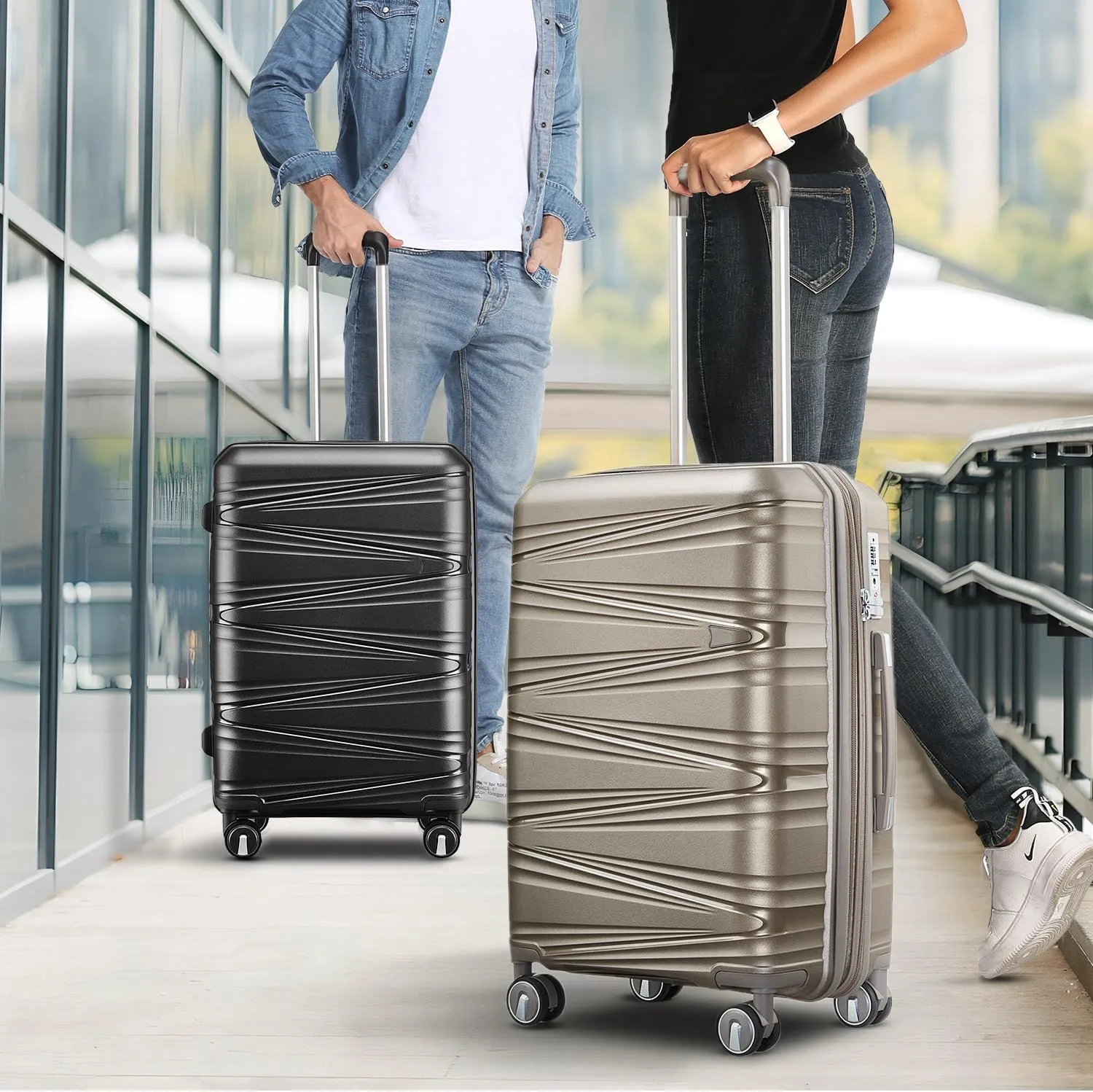 4-Piece Expandable Hardshell Luggage Set with TSA Lock (14/20/24/28) - Lightweight PP Suitcases, 360 Silent Spinner Wheels and Durable 100LB Handle for Air Travel (Champagne)