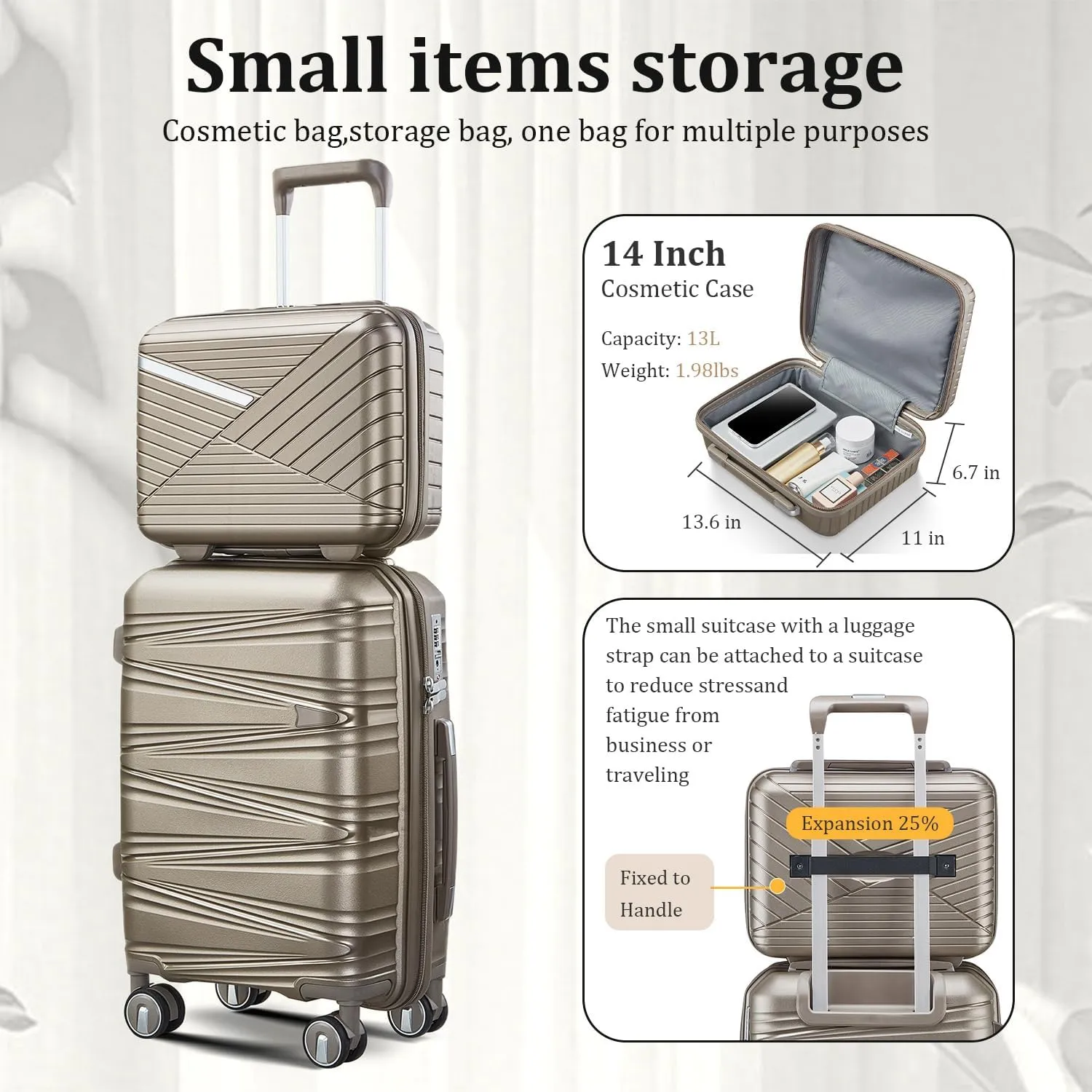 4-Piece Expandable Hardshell Luggage Set with TSA Lock (14/20/24/28) - Lightweight PP Suitcases, 360 Silent Spinner Wheels and Durable 100LB Handle for Air Travel (Champagne)