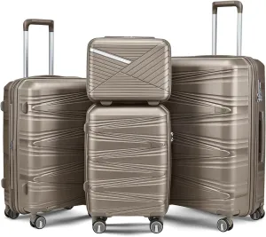 4-Piece Expandable Hardshell Luggage Set with TSA Lock (14/20/24/28) - Lightweight PP Suitcases, 360 Silent Spinner Wheels and Durable 100LB Handle for Air Travel (Champagne)