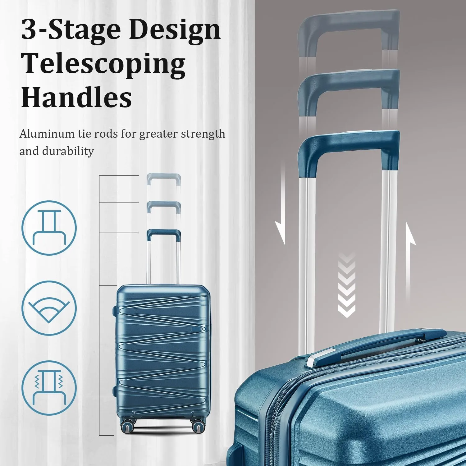 4-Piece Expandable Hardshell Luggage Set with TSA Lock (14/20/24/28) - Lightweight PP Suitcases, 360 Silent Spinner Wheels and Durable 100LB Handle for Air Travel (Peacock Blue)