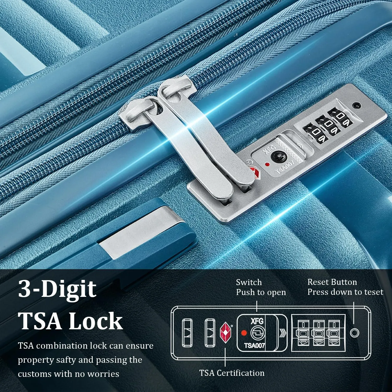 4-Piece Expandable Hardshell Luggage Set with TSA Lock (14/20/24/28) - Lightweight PP Suitcases, 360 Silent Spinner Wheels and Durable 100LB Handle for Air Travel (Peacock Blue)