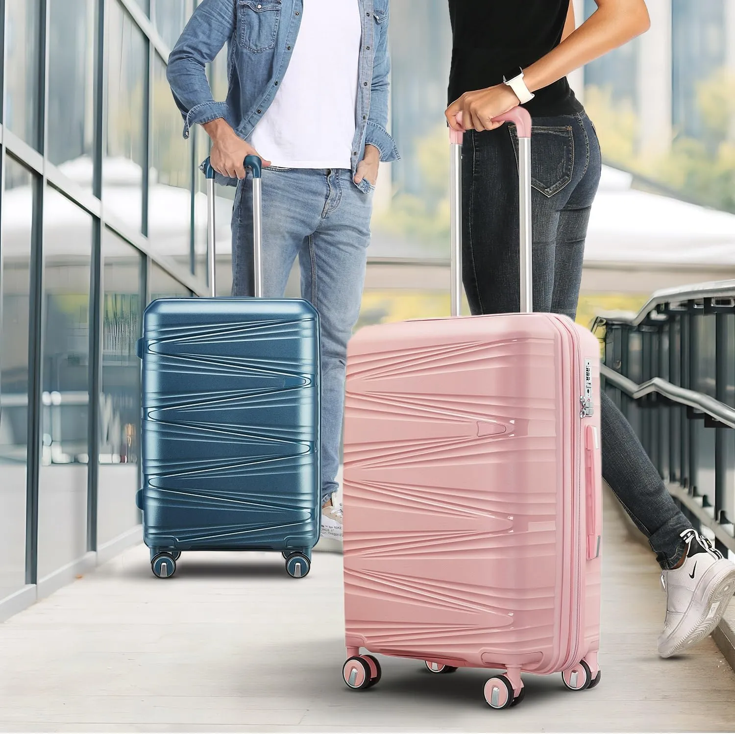 4-Piece Expandable Hardshell Luggage Set with TSA Lock (14/20/24/28) - Lightweight PP Suitcases, 360 Silent Spinner Wheels and Durable 100LB Handle for Air Travel (Peacock Blue)