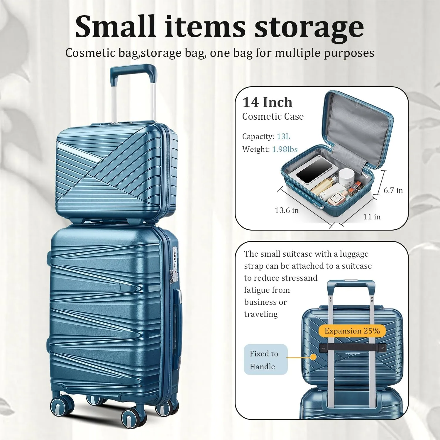 4-Piece Expandable Hardshell Luggage Set with TSA Lock (14/20/24/28) - Lightweight PP Suitcases, 360 Silent Spinner Wheels and Durable 100LB Handle for Air Travel (Peacock Blue)