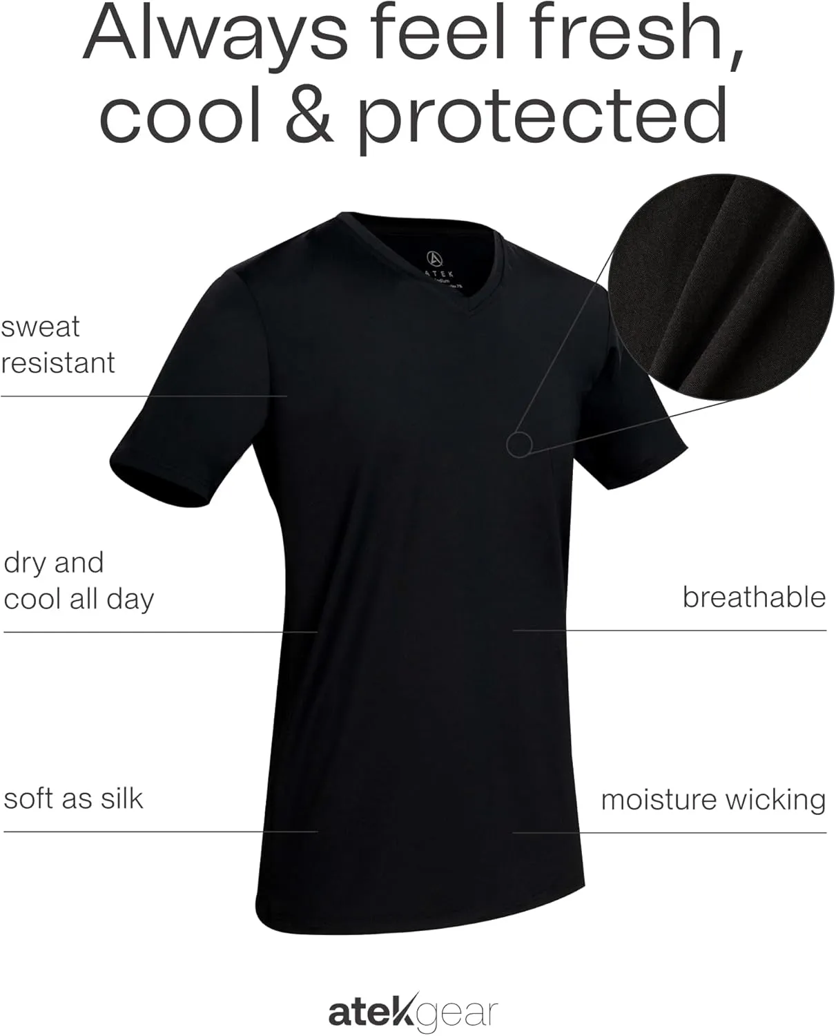 ATEK Mens Stay Tucked Cooling Undershirts | Moisture Wicking Sweatproof Breathable V Neck T Shirts, Extra Long
