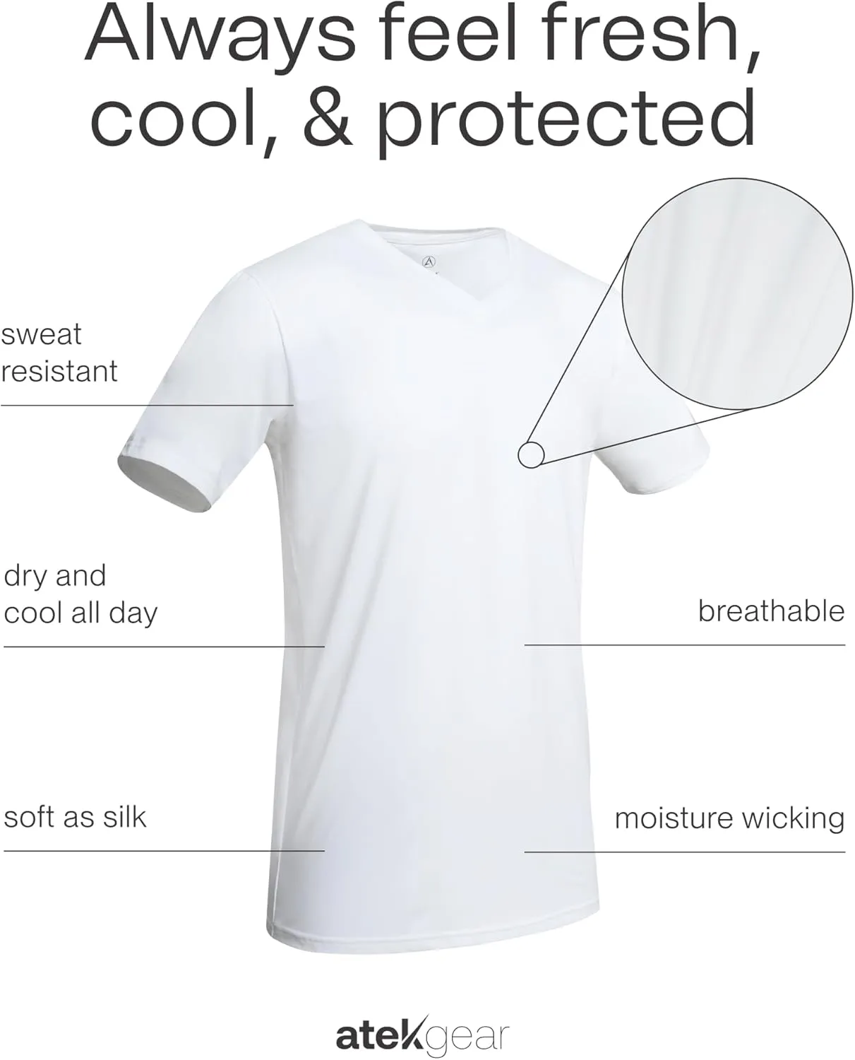 ATEK Mens Stay Tucked Cooling Undershirts | Moisture Wicking Sweatproof Breathable V Neck T Shirts, Extra Long