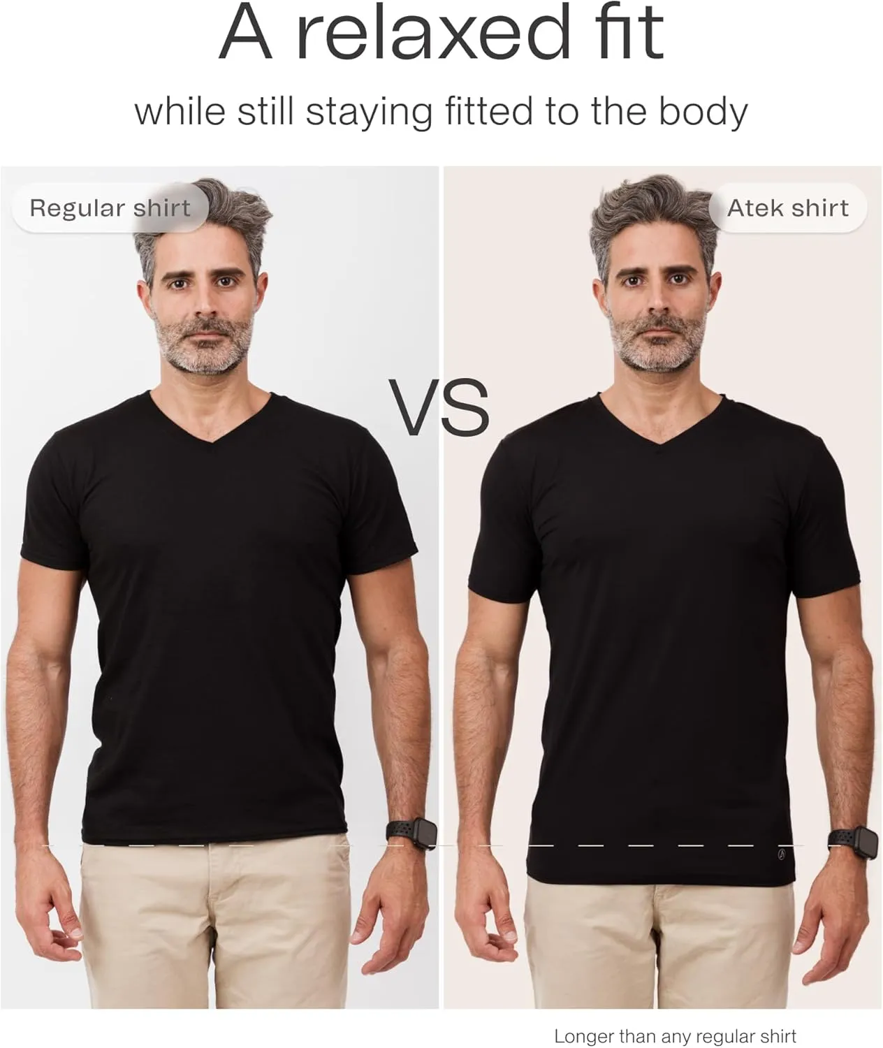 ATEK Mens Stay Tucked Cooling Undershirts | Moisture Wicking Sweatproof Breathable V Neck T Shirts, Extra Long