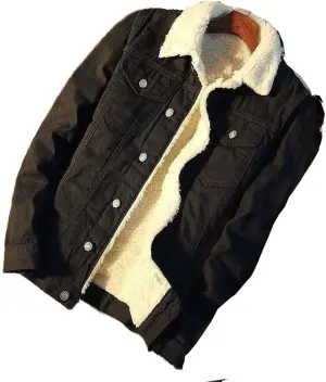 Autumn and Winter Fleece Lined Jacket, Men's Denim Outerwear, Thickened Warm Coat