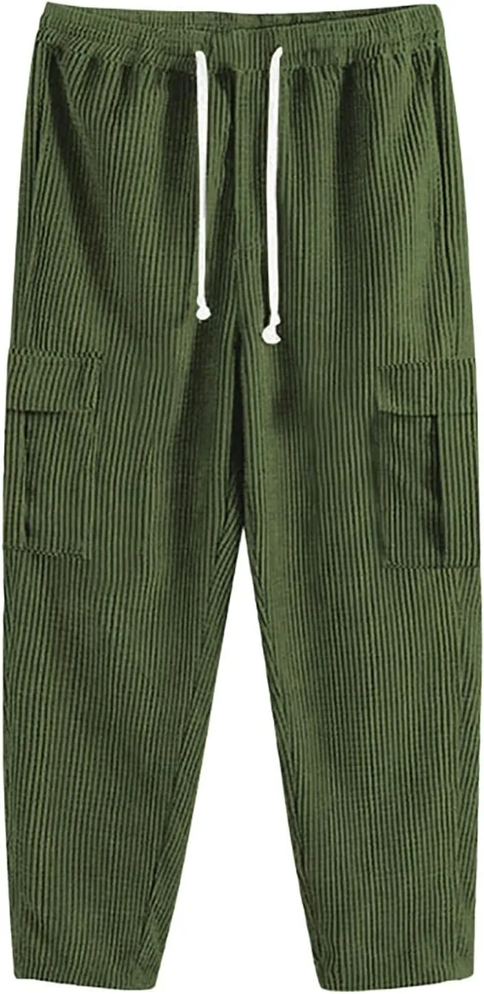 Baggy Cargo Pants Men Big and Tall Relaxed Fit Casual Corduroy Pants Autumn and Winter Solid Straight Athletic Sweatpants