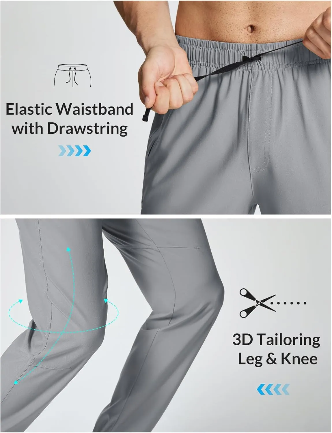 baleaf Men's Hiking Pants Lightweight Quick Dry Water Resistant Elastic Waist Cargo Pants with Zip Pockets for Outdoor