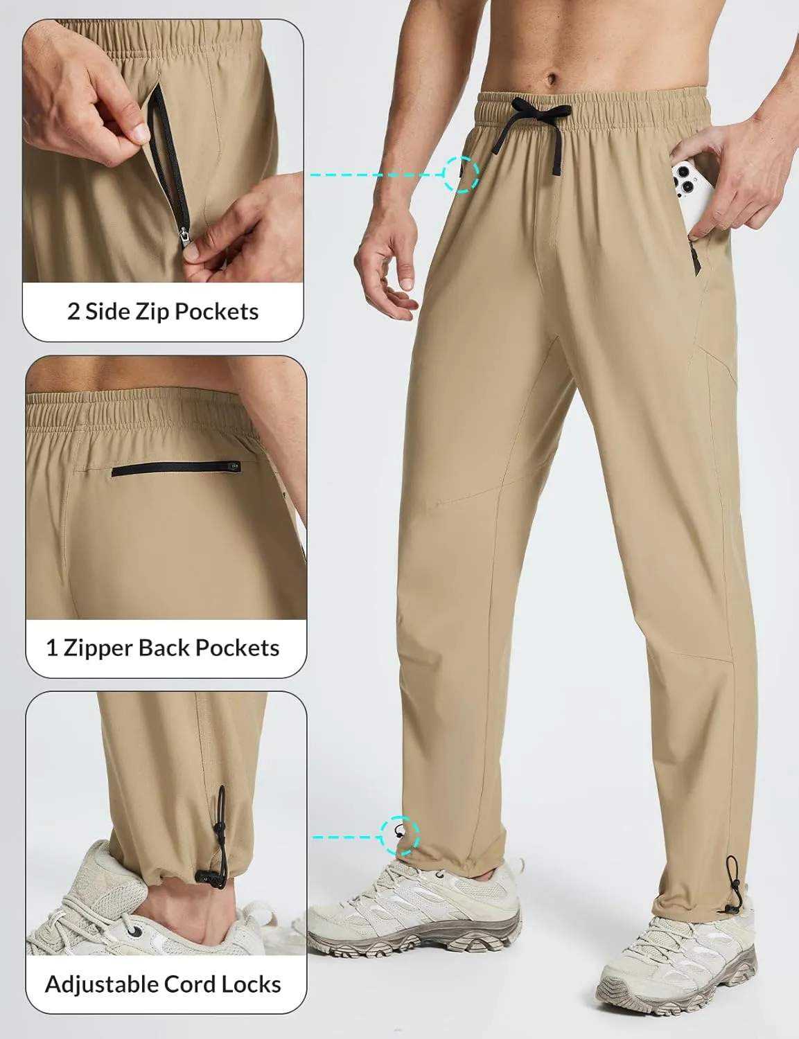 baleaf Men's Hiking Pants Lightweight Quick Dry Water Resistant Elastic Waist Cargo Pants with Zip Pockets for Outdoor