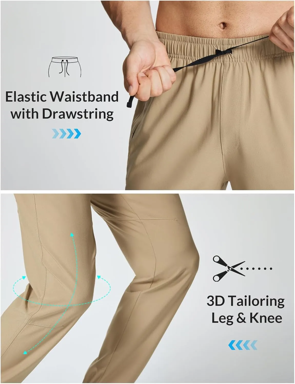 baleaf Men's Hiking Pants Lightweight Quick Dry Water Resistant Elastic Waist Cargo Pants with Zip Pockets for Outdoor