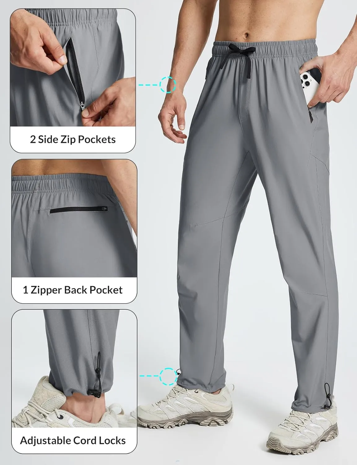 baleaf Men's Hiking Pants Lightweight Quick Dry Water Resistant Elastic Waist Cargo Pants with Zip Pockets for Outdoor