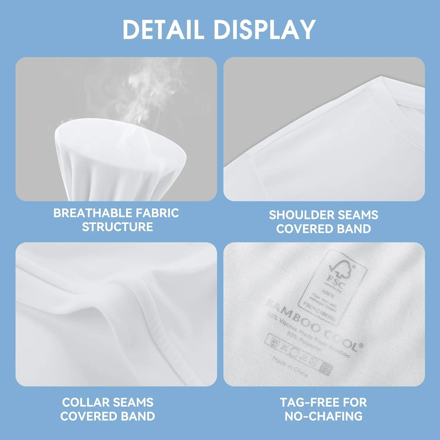 BAMBOO COOL Men's Undershirts Moisture-Wicking Crewneck T Shirts, Breathable Stretch Soft Tees for Men, 3 or 6 Pack