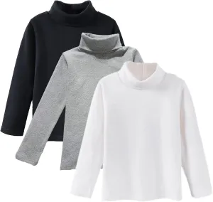 Boys Girls Base Layer Thermal Shirt Turtleneck Long Sleeve Elastic Casual Undershirts 3pcs Set