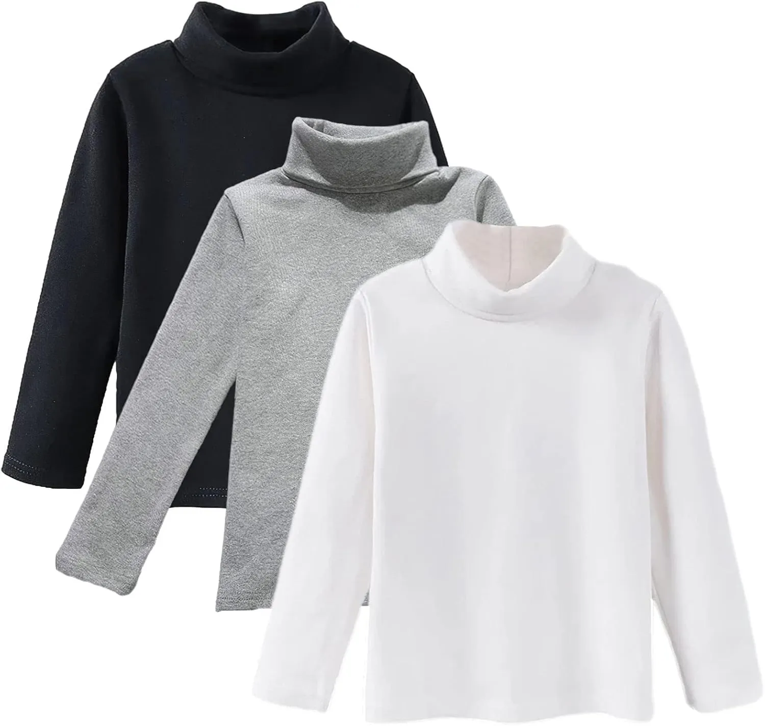 Boys Girls Base Layer Thermal Shirt Turtleneck Long Sleeve Elastic Casual Undershirts 3pcs Set