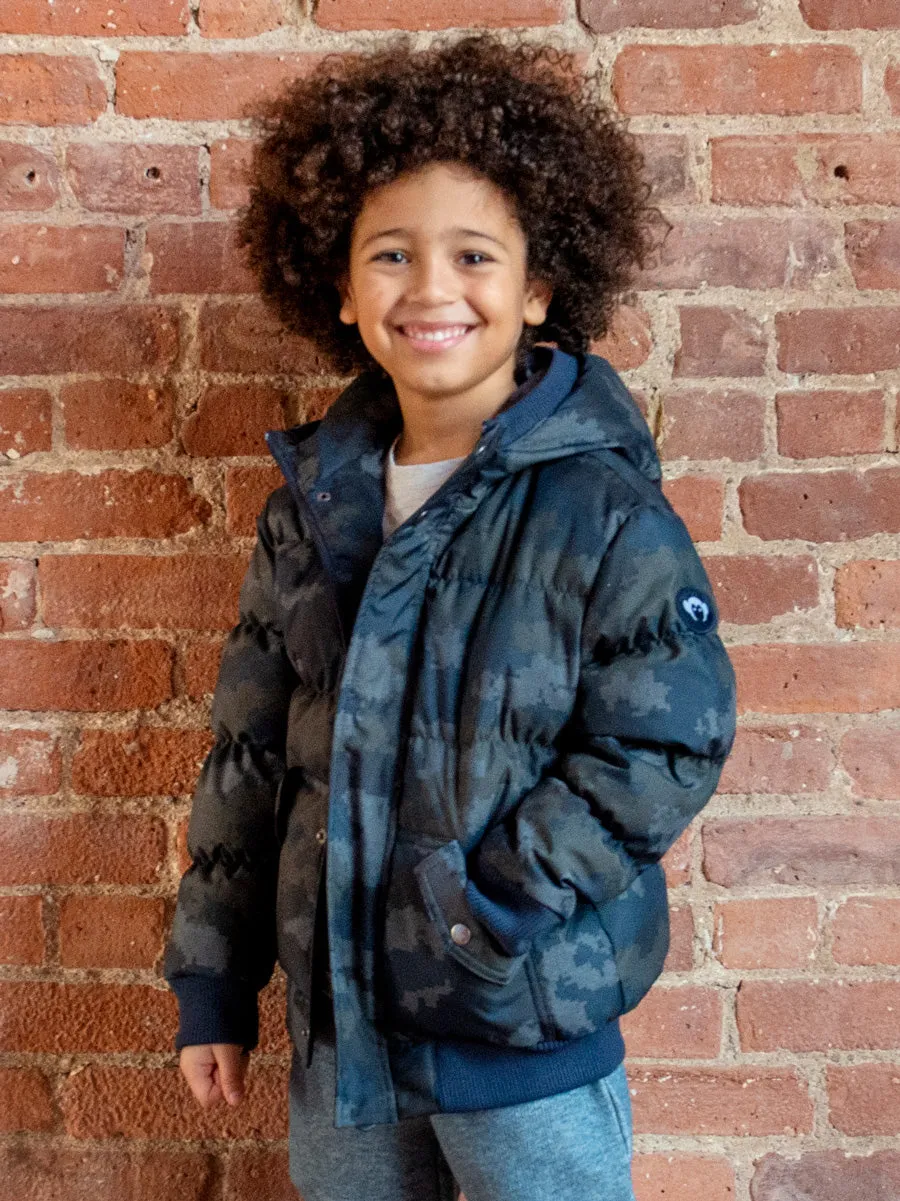 Boys Navy and Teal Puffer Coat