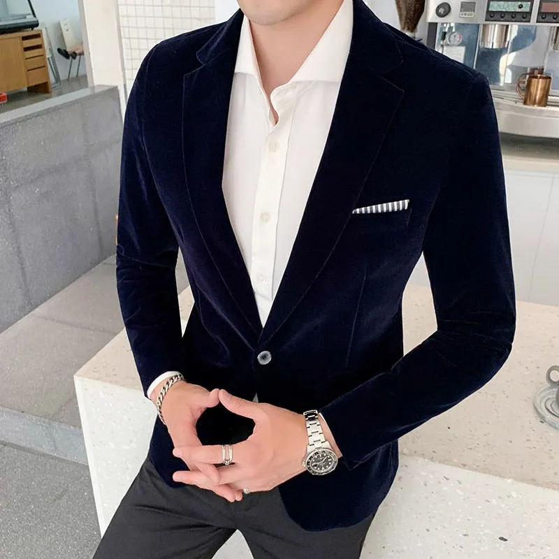 Burgundy Velvet Blazer Men Fashion Casual Blazer Men Wedding Groom Singer Costume Slim Blazer Formal Evening Dress M-5XL