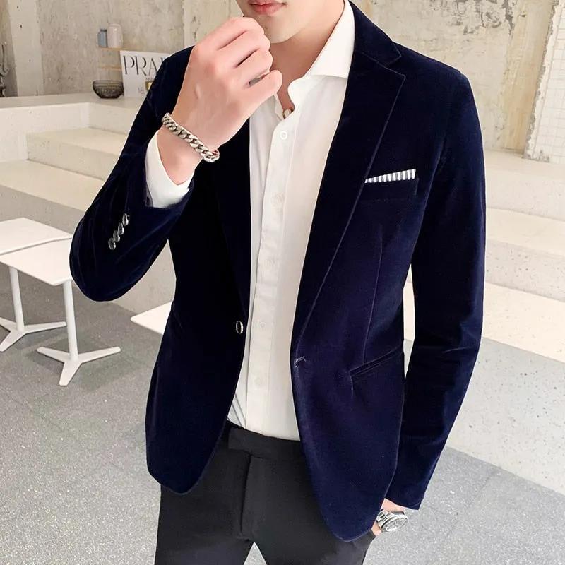 Burgundy Velvet Blazer Men Fashion Casual Blazer Men Wedding Groom Singer Costume Slim Blazer Formal Evening Dress M-5XL