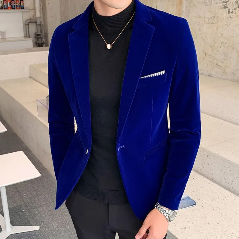Burgundy Velvet Blazer Men Fashion Casual Blazer Men Wedding Groom Singer Costume Slim Blazer Formal Evening Dress M-5XL