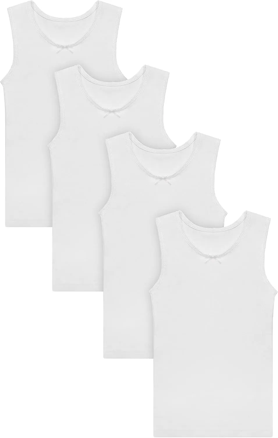 Buyless Fashion Big Girls Tagless Cami Scoop Neck Undershirts White Cotton Tank with Trim (8 Pack)