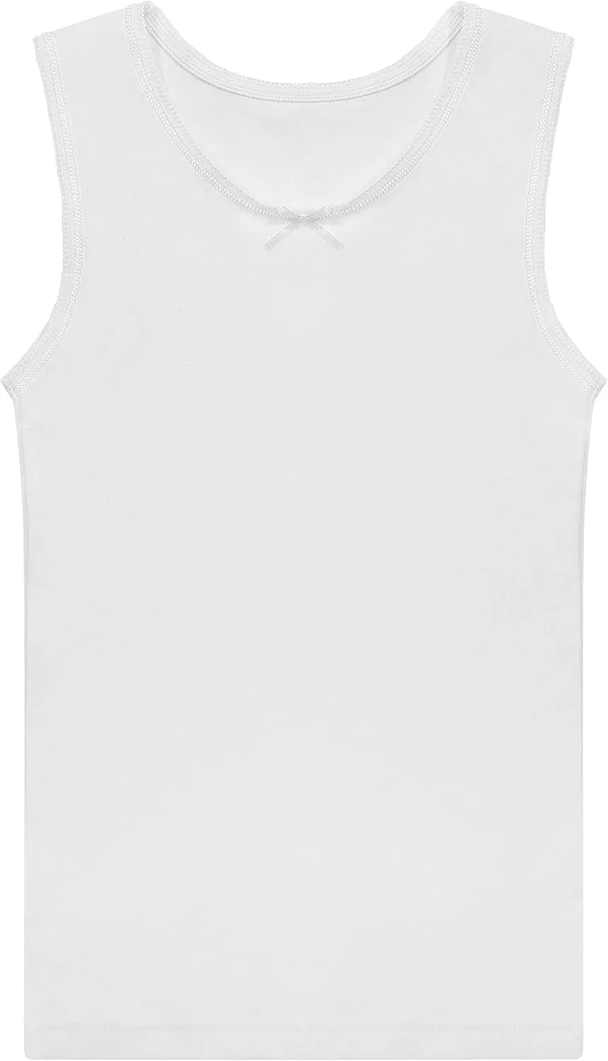 Buyless Fashion Big Girls Tagless Cami Scoop Neck Undershirts White Cotton Tank with Trim (8 Pack)