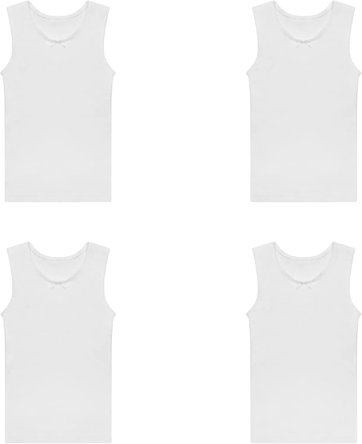 Buyless Fashion Big Girls Tagless Cami Scoop Neck Undershirts White Cotton Tank with Trim (8 Pack)