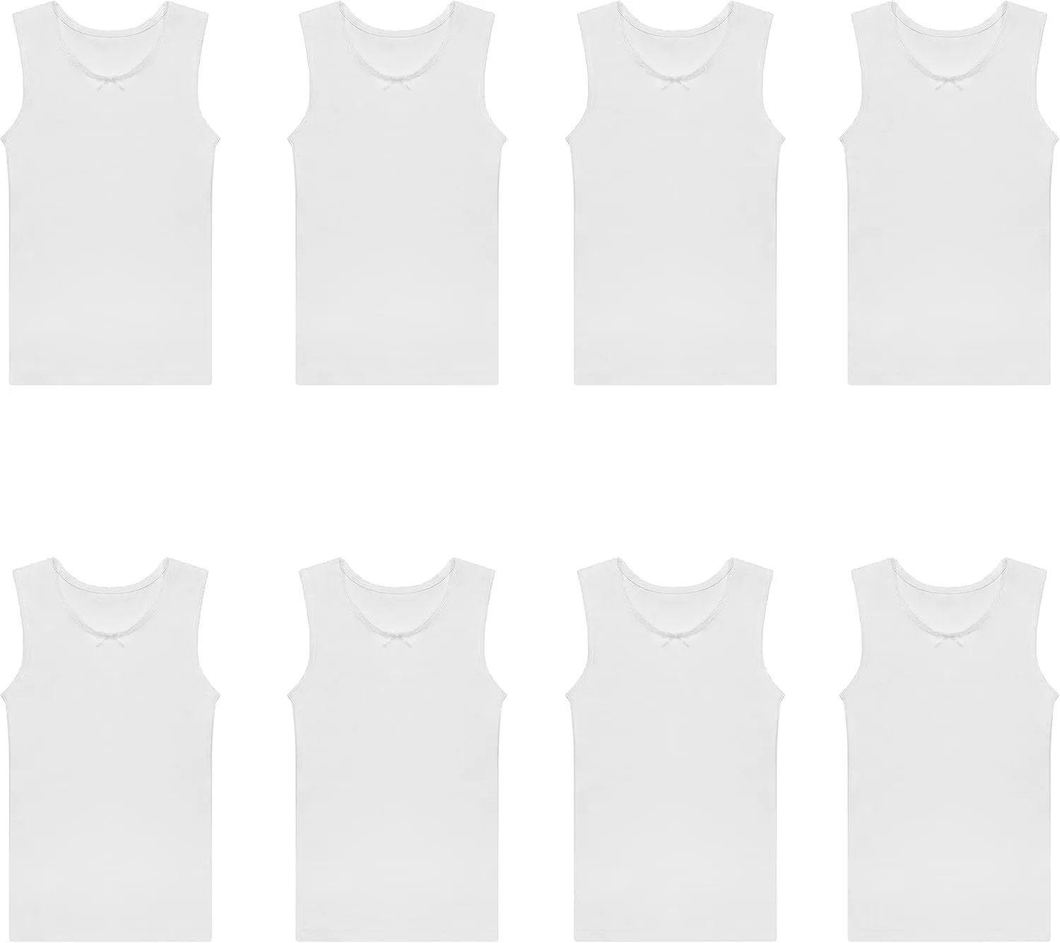 Buyless Fashion Big Girls Tagless Cami Scoop Neck Undershirts White Cotton Tank with Trim (8 Pack)