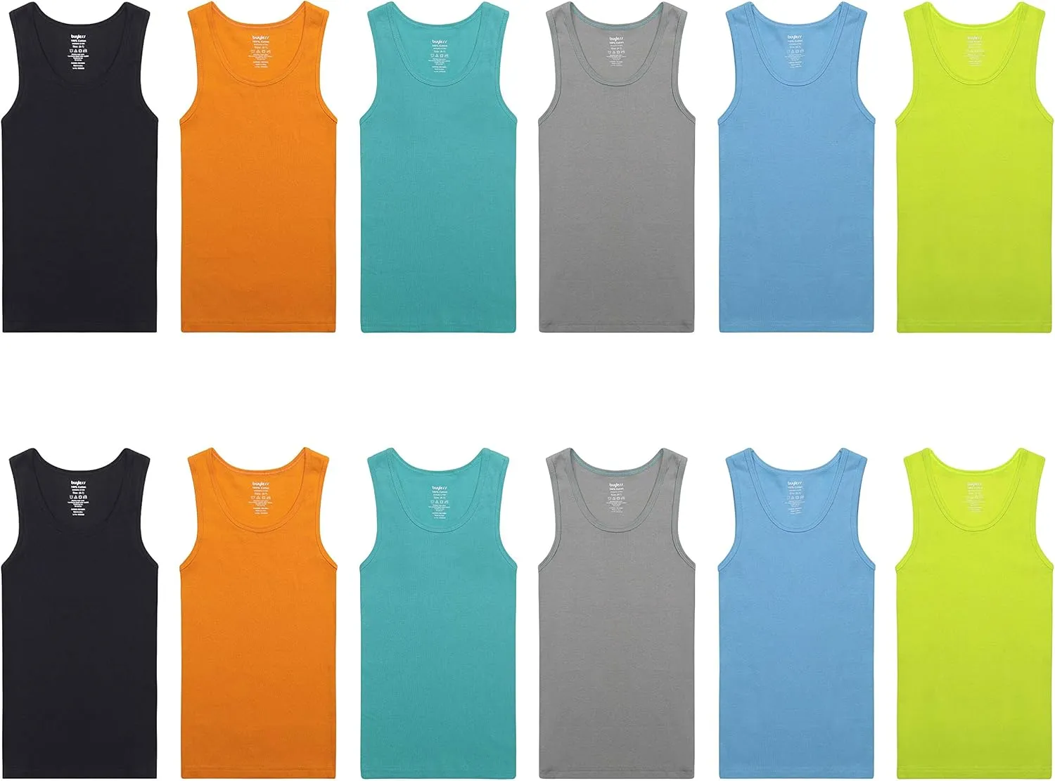 Buyless Fashion Boys Scoop Neck Tagless Undershirts Soft Cotton Tank Top (12 Pack)