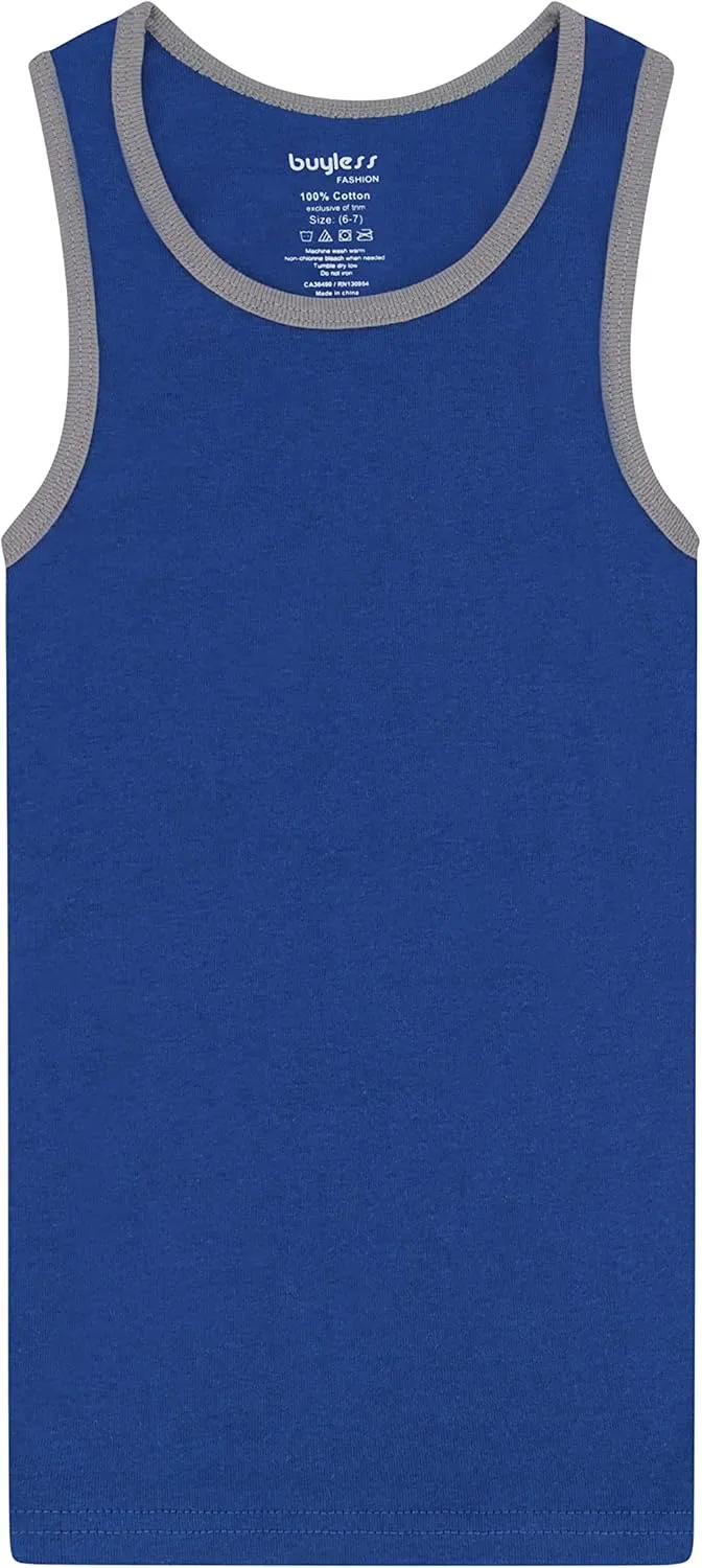 Buyless Fashion Boys Scoop Neck Tagless Undershirts Soft Cotton Tank Top (12 Pack)