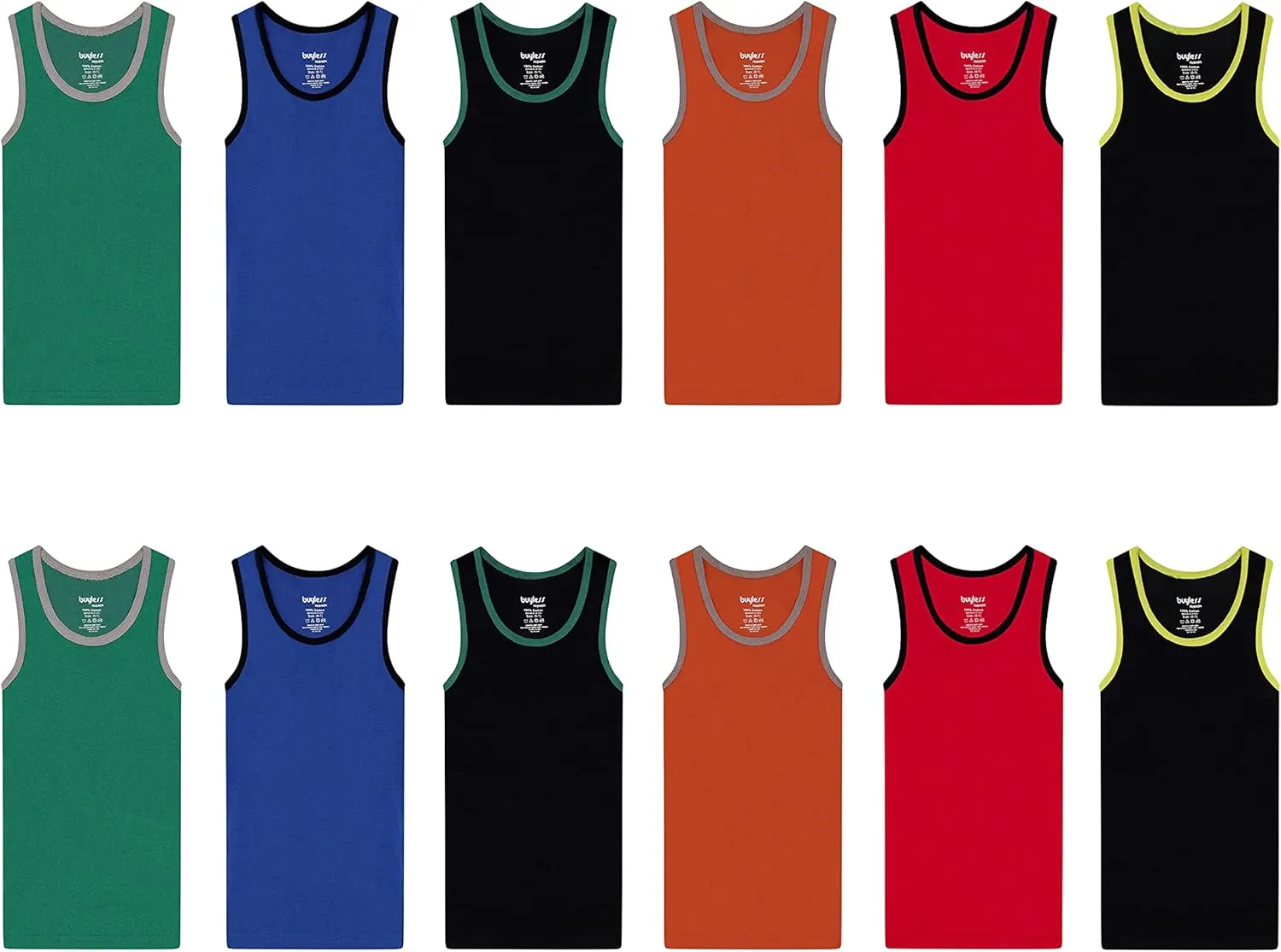 Buyless Fashion Boys Scoop Neck Tagless Undershirts Soft Cotton Tank Top (12 Pack)