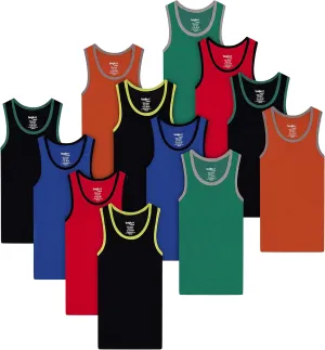 Buyless Fashion Boys Scoop Neck Tagless Undershirts Soft Cotton Tank Top (12 Pack)