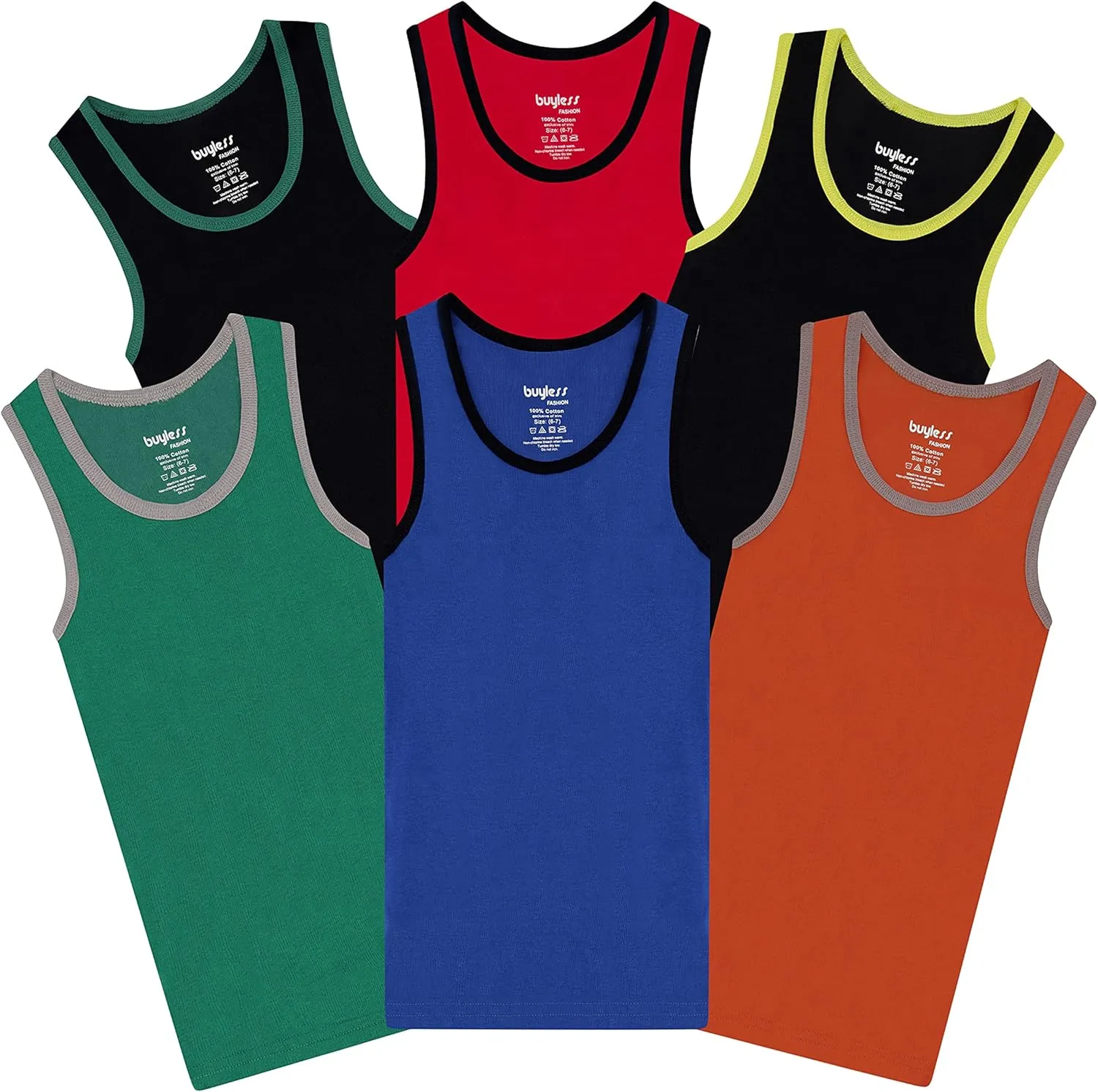 Buyless Fashion Boys Scoop Neck Tagless Undershirts Soft Cotton Tank Top (12 Pack)