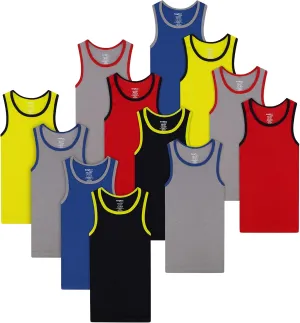Buyless Fashion Boys Scoop Neck Tagless Undershirts Soft Cotton Tank Top (12 Pack)