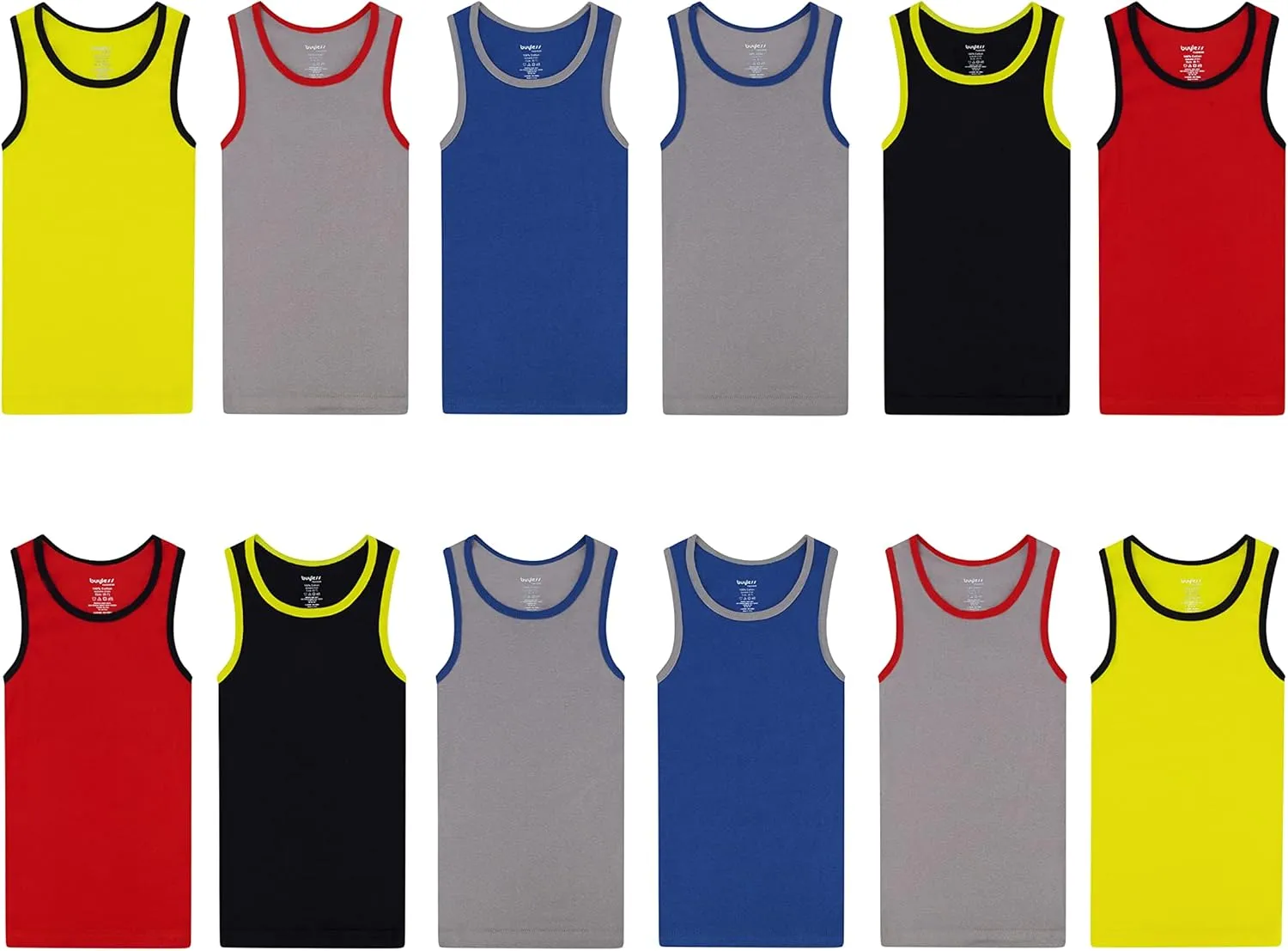 Buyless Fashion Boys Scoop Neck Tagless Undershirts Soft Cotton Tank Top (12 Pack)