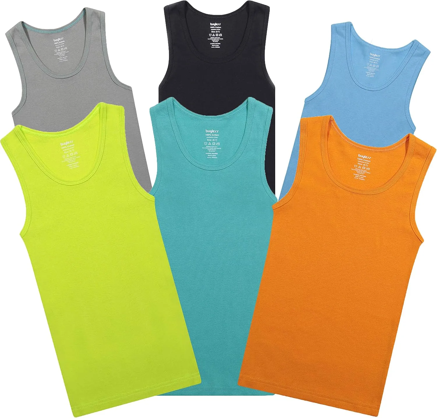 Buyless Fashion Boys Scoop Neck Tagless Undershirts Soft Cotton Tank Top (12 Pack)