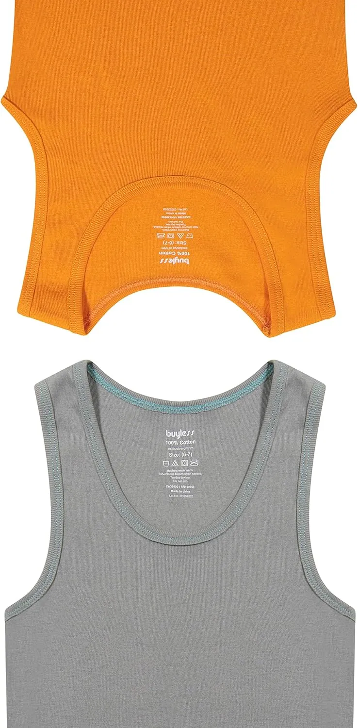 Buyless Fashion Boys Scoop Neck Tagless Undershirts Soft Cotton Tank Top (12 Pack)