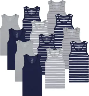 Buyless Fashion Boys Scoop Neck Tagless Undershirts Soft Cotton Tank Top (12 Pack)