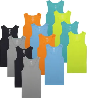 Buyless Fashion Boys Scoop Neck Tagless Undershirts Soft Cotton Tank Top (12 Pack)