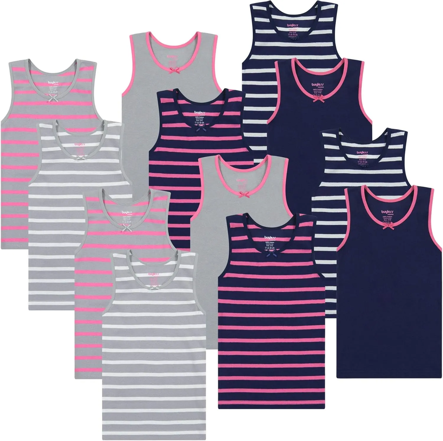 Buyless Fashion Girls Tank Top - Sleeveless Cami Tanks Cotton Undershirts for Dance Gymnastics, Kids & Toddler Size (12 Pack)