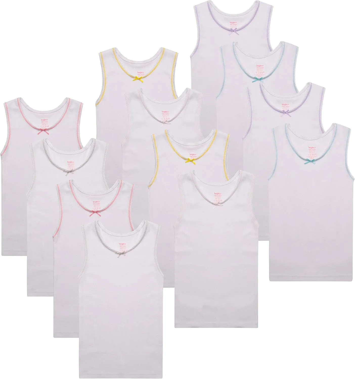 Buyless Fashion Girls Tank Top - Sleeveless Cami Tanks Cotton Undershirts for Dance Gymnastics, Kids & Toddler Size (12 Pack)