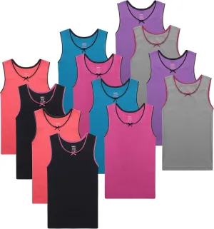 Buyless Fashion Girls Tank Top - Sleeveless Cami Tanks Cotton Undershirts for Dance Gymnastics, Kids & Toddler Size (12 Pack)