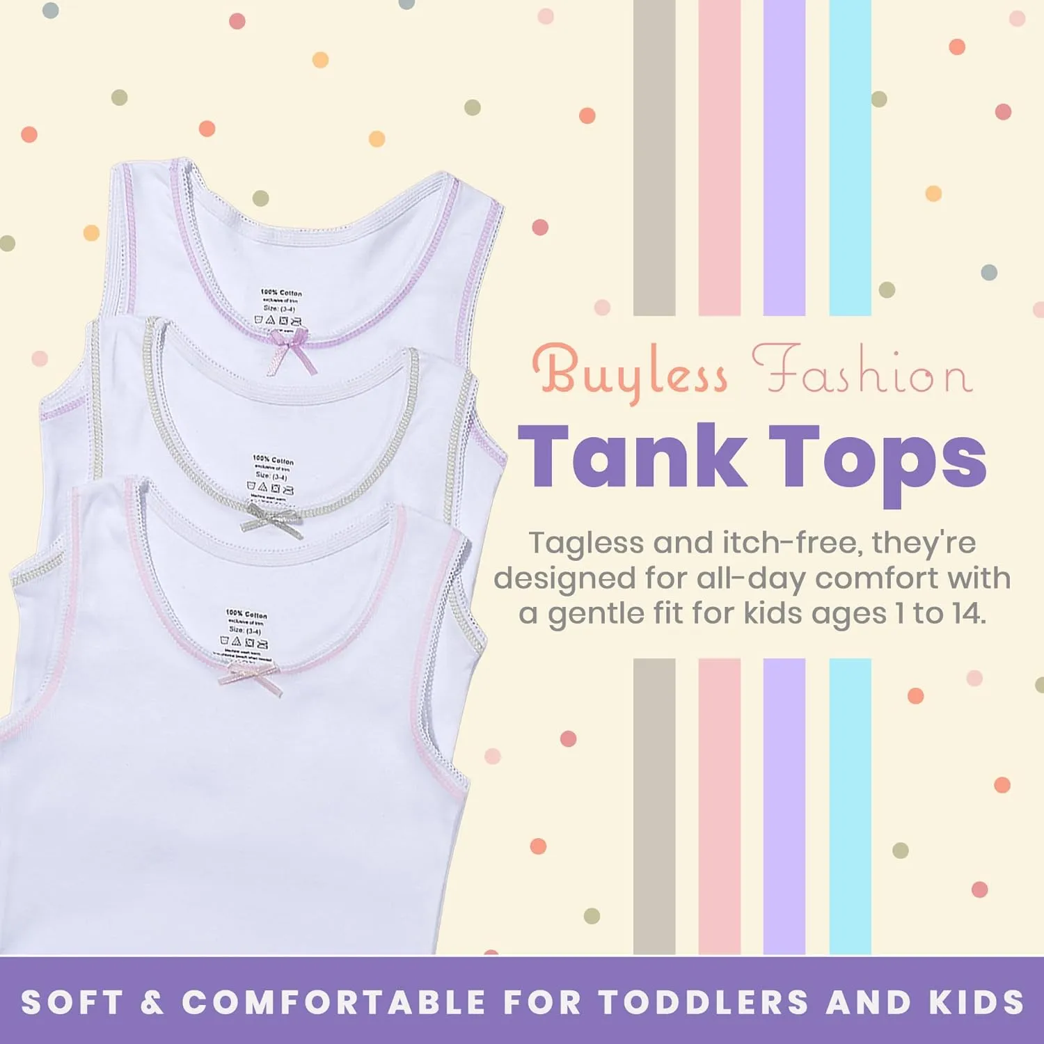 Buyless Fashion Girls Tank Tops - Sleeveless Cami Tanks Cotton Undershirts for Dance Gymnastics, Kids & Toddler Size (6 Pack)