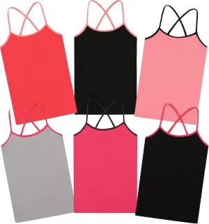 Buyless Fashion Girls Tank Tops - Sleeveless Cami Tanks Cotton Undershirts for Dance Gymnastics, Kids & Toddler Size (6 Pack)