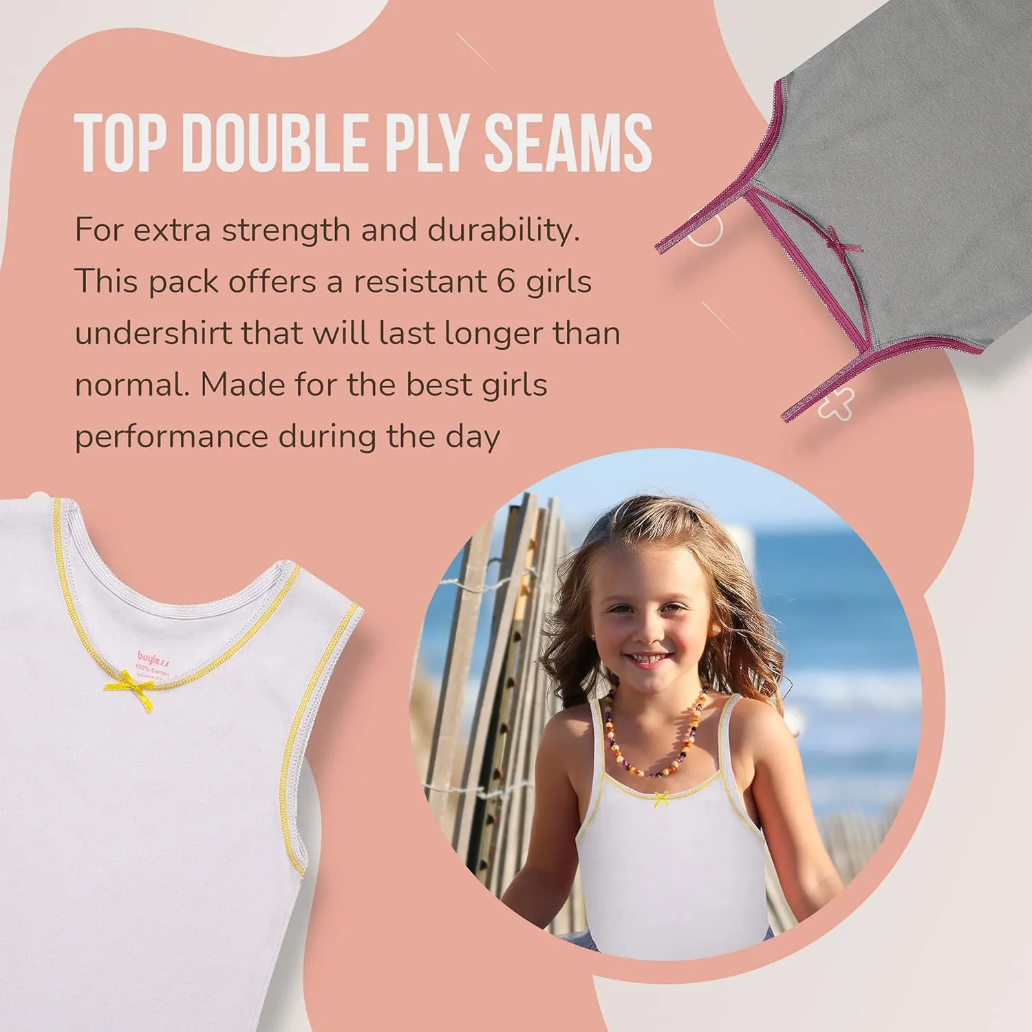 Buyless Fashion Girls Tank Tops - Sleeveless Cami Tanks Cotton Undershirts for Dance Gymnastics, Kids & Toddler Size (6 Pack)