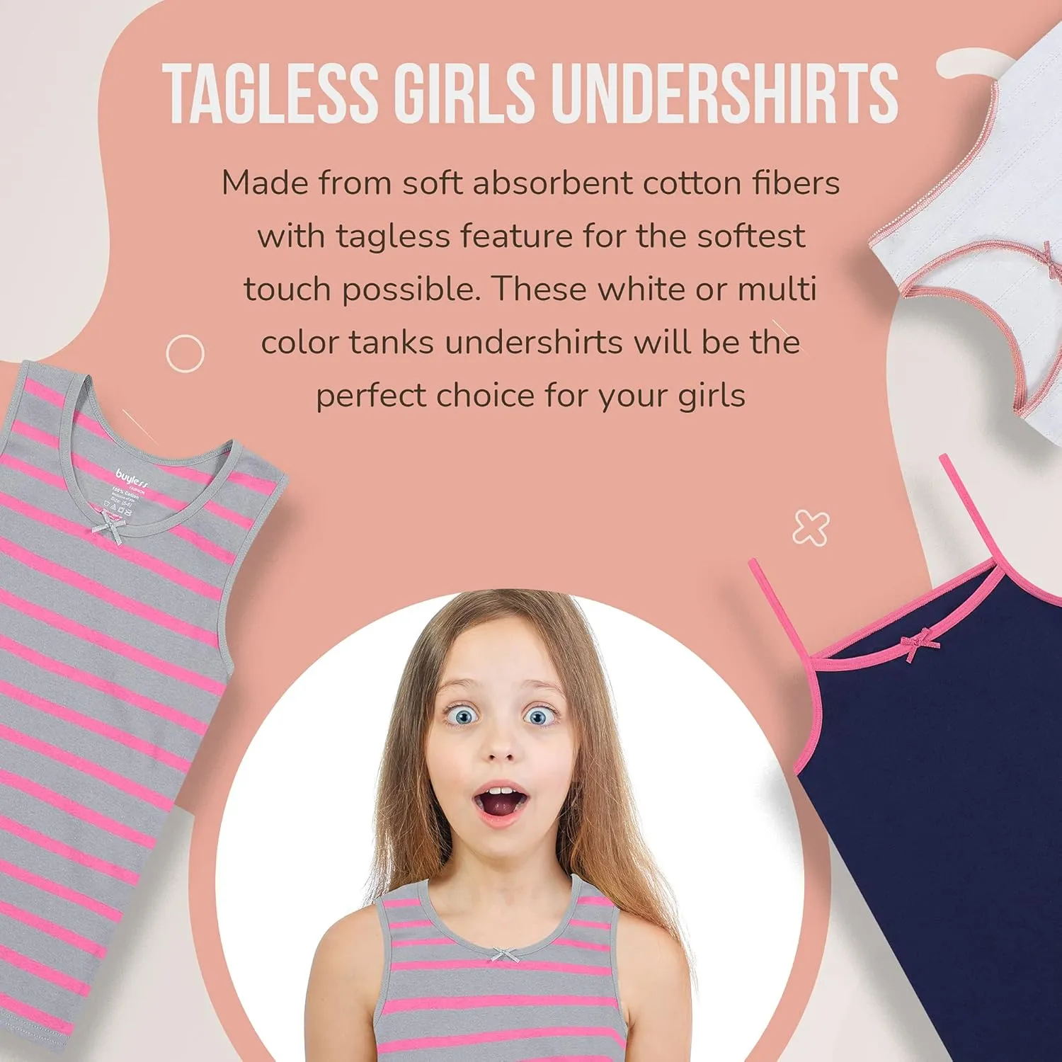 Buyless Fashion Girls Tank Tops - Sleeveless Cami Tanks Cotton Undershirts for Dance Gymnastics, Kids & Toddler Size (6 Pack)