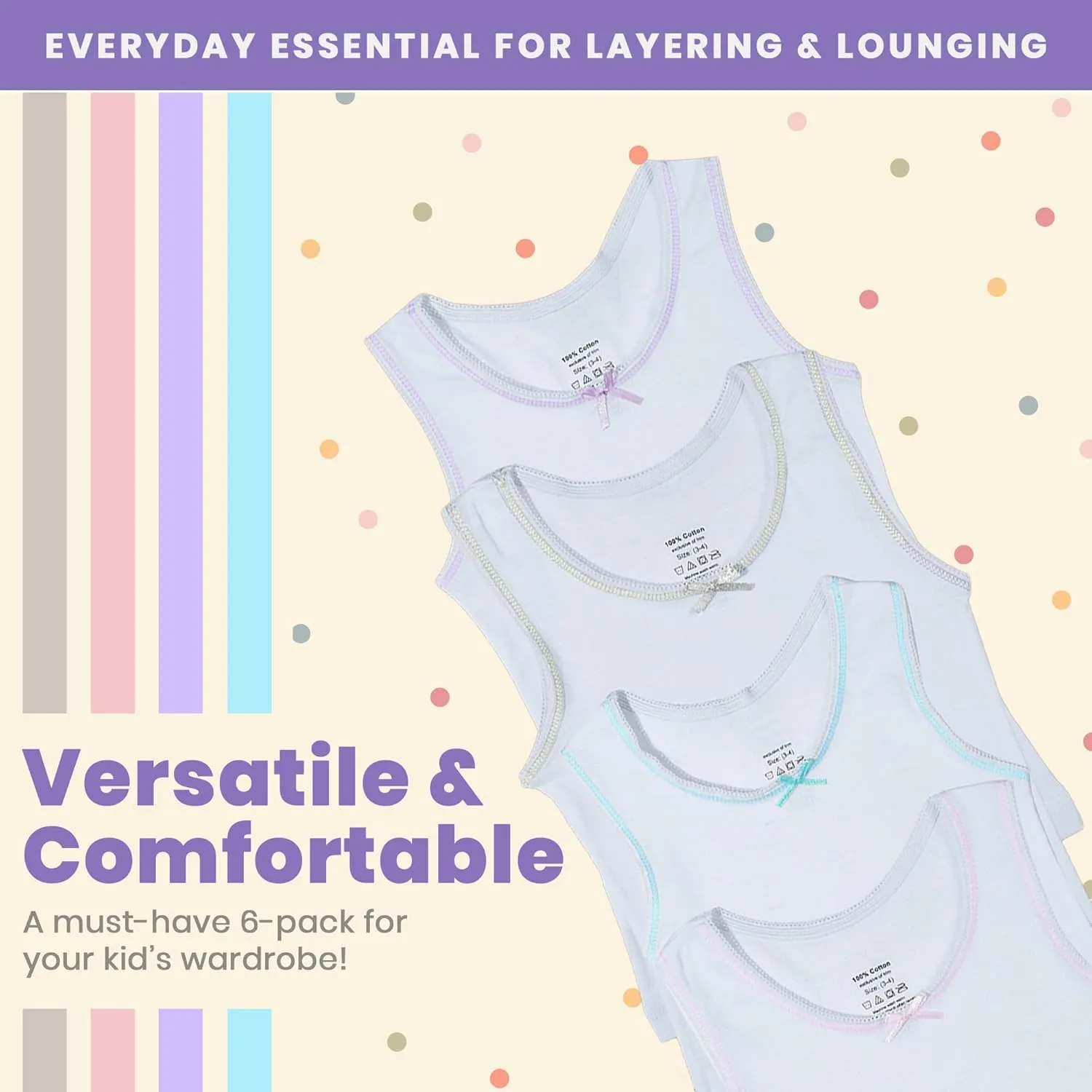 Buyless Fashion Girls Tank Tops - Sleeveless Cami Tanks Cotton Undershirts for Dance Gymnastics, Kids & Toddler Size (6 Pack)